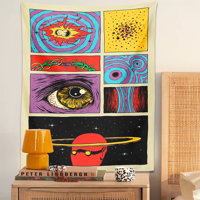 Retro Gaming Universe - VIKAMA Psychedelische Collage Art Tapestry Retro