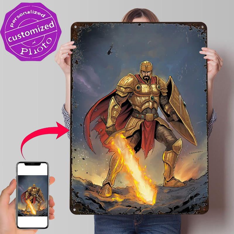 Retro Knight Gaming - Gouden Ridder Met Vlammende Zwaard Poster