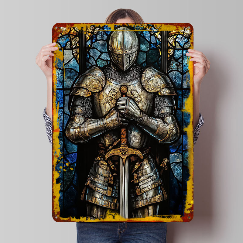 Retro Knight Gaming - Ridder in glanzende harnas blikken plaat